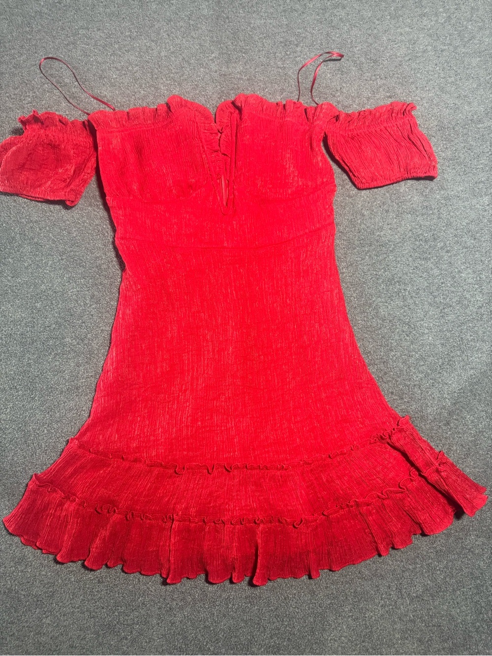 Cotton Candy LA- 
Red Off-Shoulder Mini Dress with Ruffle Hem